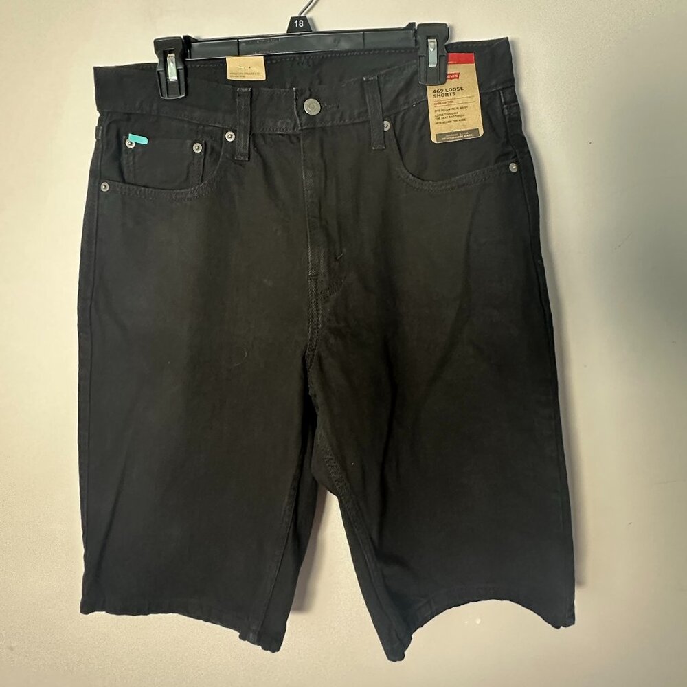 New Levi's 469 Men’s Denim Bermuda Loose Fit Shorts Size 31 Solid Black Cotton